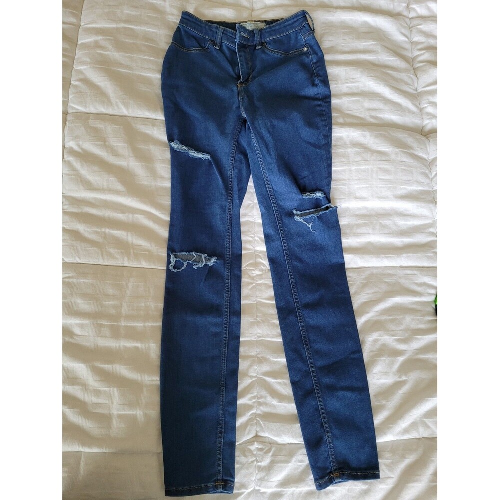 Free People Women's Blue Stretch Denim Skinny Jeans Size W 26R Distressed
